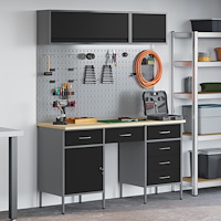 vidaXL 8-delars arbetsbänk och pegboard-set svart MDF och metall
