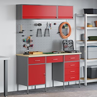 vidaXL 8 Delars Arbetskabinet och Pegboard Set Röd MDF och Metall