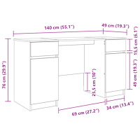 vidaXL Skrivbord Rökt Ek 140x49x76 cm Konstruerat trä