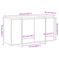 vidaXL Vit Sideboard Vit Trä 135 x 41 x 75 cm Vit Sideboard