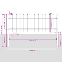 vidaXL Trädgårdsgärde med spetsig topp, grå, 10,2x0,6 m, stål