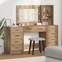 vidaXL Smyckebord med spegelbelysning 3 pcs Artisan Ek Konstruerat trä