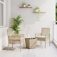 vidaXL 3 Delars Trädgårds Bistro Set med Kuddar Beige Poly Rattan