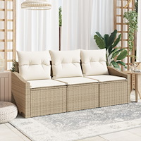 vidaXL 3-delad trädgårds matsalsset med kuddar beige poly rattan