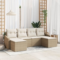 vidaXL 6-delat trädgårdsinredningsset med kuddar Beige Poly Rattan
