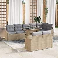 vidaXL 9-delat trädgårdsoffset med kuddar beige poly rotting