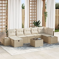 vidaXL 8-delat trädgårdsoffaset med kuddar Beige Poly Rattan
