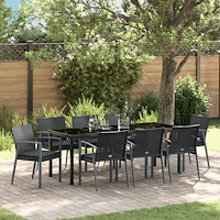 vidaXL Trädgårdsmöbelset 9 pcs Svart Poly rattan