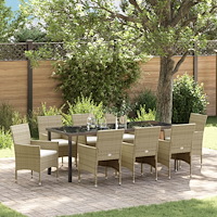 vidaXL Trädgårdsmöbelset med kudde 9 pcs Beige Poly rattan