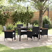 vidaXL Trädgårdsmöbelset med kudde 5 pcs Svart Poly rattan