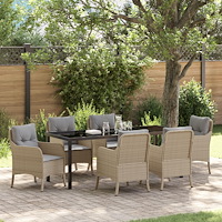 vidaXL Trädgårdsmöbelset med kudde 7 pcs Beige konstrotting