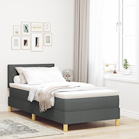vidaXL Boxfjädersäng med madrass Mörkgrå 90x200 cm Tyg