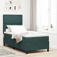 vidaXL Boxspring Säng med Madrass Mörkgrön 90x200 cm Sammet