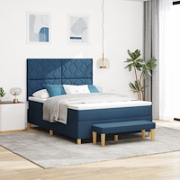 vidaXL Bäddfjäder med kudde med huvudgavel Blå 200 x 160 cm tyg