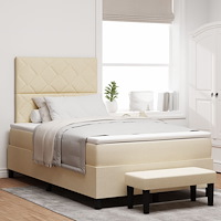 vidaXL Box Spring Säng med Madrass & Bänk Cream 120x200 cm Tyg