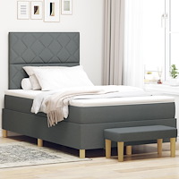 vidaXL Boxfjäder Säng med Madrass & Bänk Mörkgrå 120x190 cm Tyg
