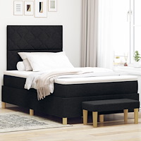 vidaXL Box Spring Säng med Madrass & Bänk Svart 120x190 cm Tyg