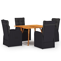 vidaXL 5-delat trädgårds middagsset med kuddar svart poly rattan akacia