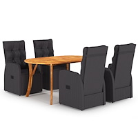vidaXL 5-delars matbord med kuddar svart poly rattan akacia
