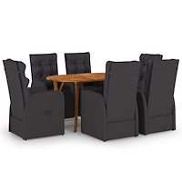vidaXL 7-delars trädgårdsmöbelset med kuddar svarta poly rattan akacia