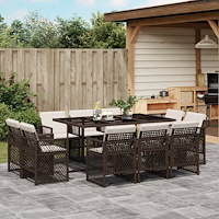 vidaXL Matgrupp för trädgården 11 delar brun konstrotting