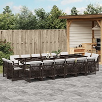 vidaXL Matgrupp för trädgården med dynor 17 delar brun konstrotting