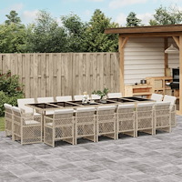 vidaXL Matgrupp för trädgården med dynor 17 delar beige konstrotting