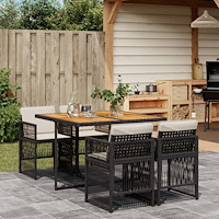 vidaXL Matgrupp för trädgården med dynor 5 delar svart konstrottning