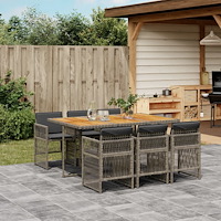 vidaXL Matgrupp för trädgården med dynor 7 delar grå konstrotting