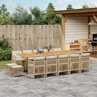 vidaXL Matgrupp för trädgården med dynor 15 delar beige konstrotting