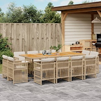vidaXL Matgrupp för trädgården med dynor 13 delar beige konstrotting
