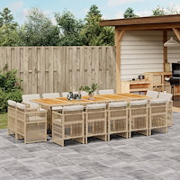 vidaXL Matgrupp för trädgården med dynor 15 delar beige konstrotting