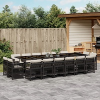 vidaXL Matgrupp för trädgården med dynor 17 delar konstrotting svart