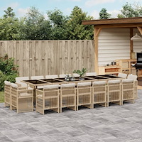 vidaXL Matgrupp för trädgården med dynor 17 delar beige konstrotting