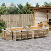 vidaXL Matgrupp för trädgården med dynor 17 delar beige konstrotting