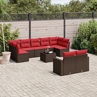 vidaXL Loungegrupp 10 delar med brun dynor konstrotting