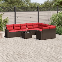 vidaXL Loungegrupp 10 delar med brun dynor konstrotting