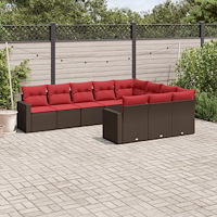 vidaXL Loungegrupp 10 delar med brun dynor konstrotting