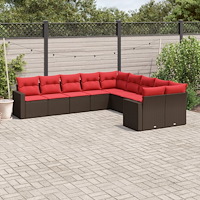 vidaXL Loungegrupp 10 delar med brun dynor konstrotting
