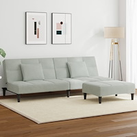 vidaXL Bäddsoffa 2-sits med fotpall ljusgrå sammet