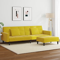 vidaXL Bäddsoffa 2-sits med fotpall gul sammet