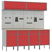 vidaXL 10-delars arbetskabinett och pegboard-set i röd MDF och metall