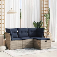 vidaXL Trädgårdssoffset med dynor 4 delar konstrotting grå