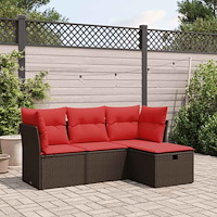 vidaXL Loungegrupp för trädgården med dynor 4 delar konstrotting brun