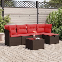 vidaXL Loungegrupp för trädgården m dynor 6 delar brun konstrotting