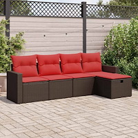 vidaXL Loungegrupp för trädgården med dynor 5 delar brun konstrotting