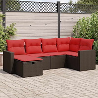 vidaXL Loungegrupp för trädgården m dynor 6 delar brun konstrotting