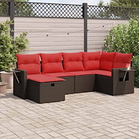 vidaXL Loungegrupp för trädgården m dynor 6 delar brun konstrotting