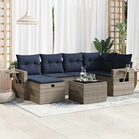 vidaXL Soffgrupp för trädgården med dynor 7 delar grå konstrotting