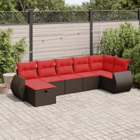 vidaXL Trädgårdssoffset med dynor 7 delar brun konstrotting